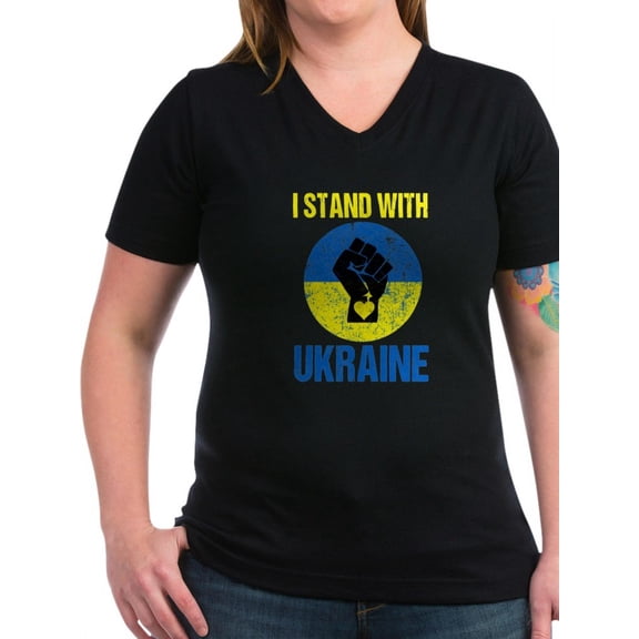 CafePress - Support Ukraine I Stand With Ukraine P T Shirt - Women's V-Neck Dark T-Shirt