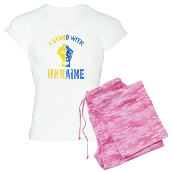 CafePress - Support Ukraine I Stand With Ukraine Ukrai Pajamas - Women's Short Sleeve Print T-Shirt and Pants Light Cotton Pajama Set