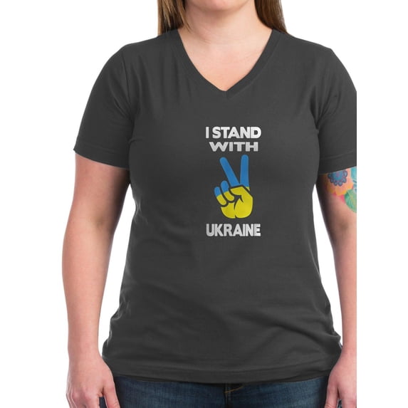 CafePress - Support Ukraine I Stand With Ukraine Ukrai T Shirt - Women's V-Neck Dark T-Shirt