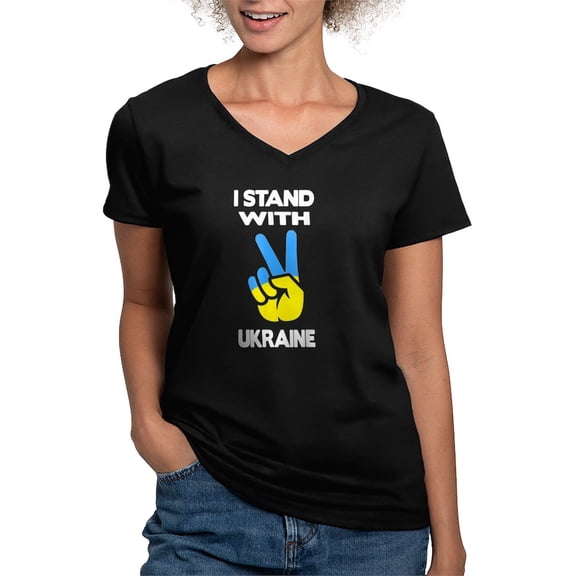 CafePress - Support Ukraine I Stand With Ukraine Ukrai T Shirt - Women's V-Neck Dark T-Shirt
