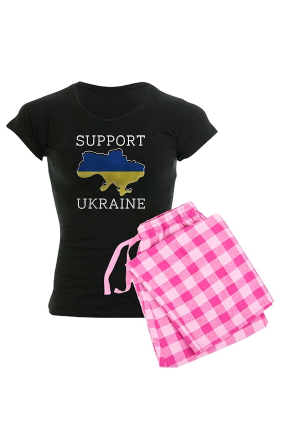 - Support Ukraine Women's Dark Pajamas - Women's Short Sleeve Print T-Shirt and Pants Dark Cotton Pajama Set