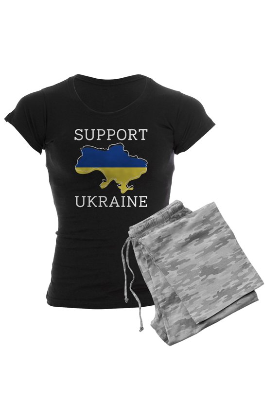 - Support Ukraine Women's Dark Pajamas - Women's Short Sleeve Print T-Shirt and Pants Dark Cotton Pajama Set
