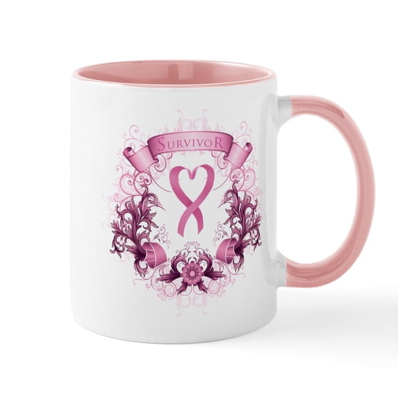 CafePress - Survivor Pink Heart Ribbon - 11 oz Ceramic Mug - Novelty Coffee Tea Cup
