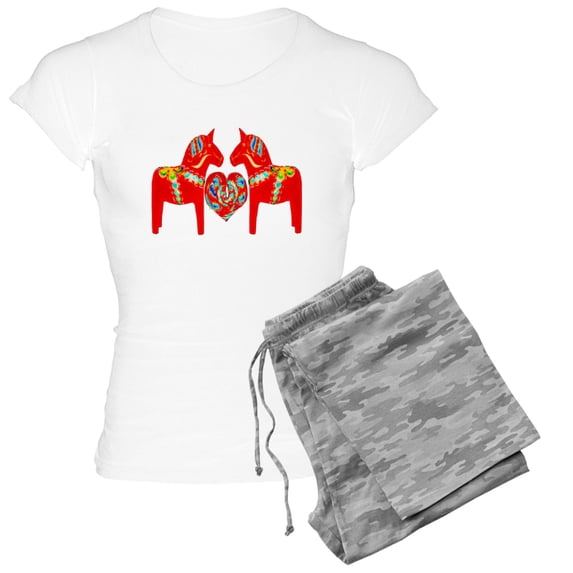 CafePress - Swedish Dala Horses Women's Light Pajamas - Women's Short Sleeve Print T-Shirt and Pants Light Cotton Pajama Set