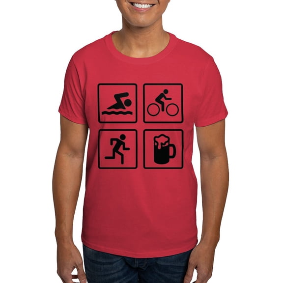 CafePress - Swim Bike Run Drink Dark T Shirt - Men's Classic Graphic Cotton T-Shirt