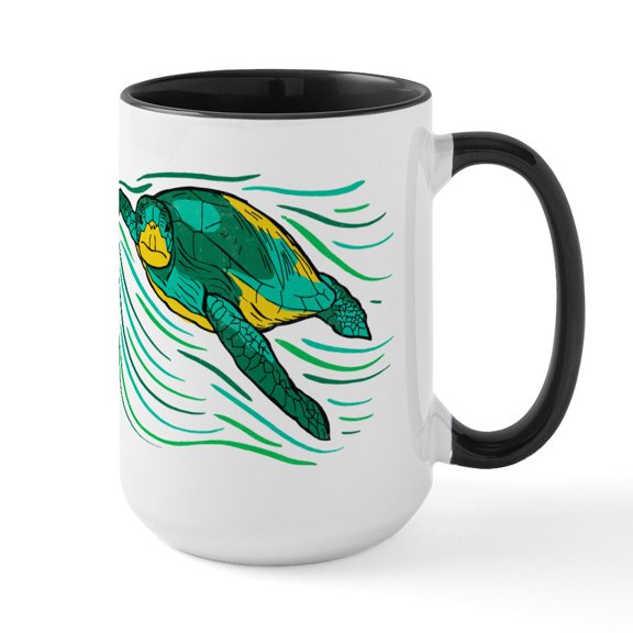 CafePress - Swimming Sea Turtle - 15 oz Ceramic Large White Novelty Mug