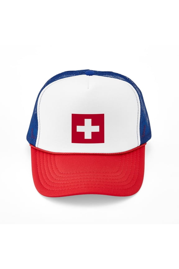- Switzerland Swiss Suisse (CH) Flag - Adjustable Unisex Printed Trucker Hat with Mesh Back