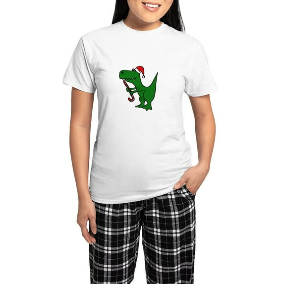 CafePress - T Rex Dinosaur In Santa Hat Pajamas - Women's Short Sleeve Print T-Shirt and Pants Light Cotton Pajama Set