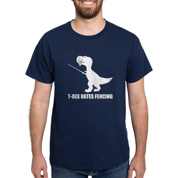 CafePress - T Rex Hates Fencing Dark T Shirt - Men's Classic Graphic Cotton T-Shirt