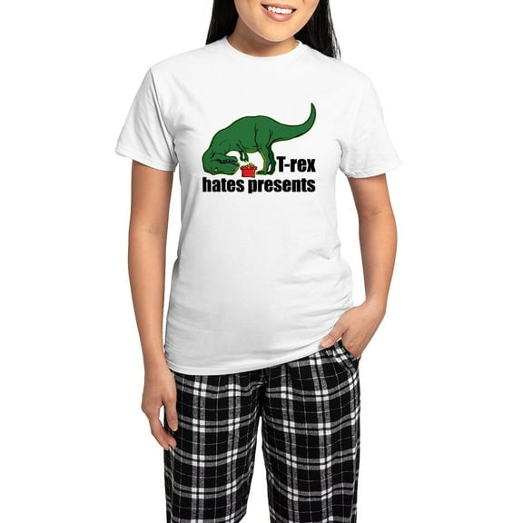 CafePress - T Rex Hates Presents Women's Light Pajamas - Women's Short Sleeve Print T-Shirt and Pants Light Cotton Pajama Set