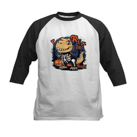CafePress - T Rex Or Treat Kids Baseball T Shirt - Kids Cotton Baseball Jersey, 3/4 Sleeve Shirt