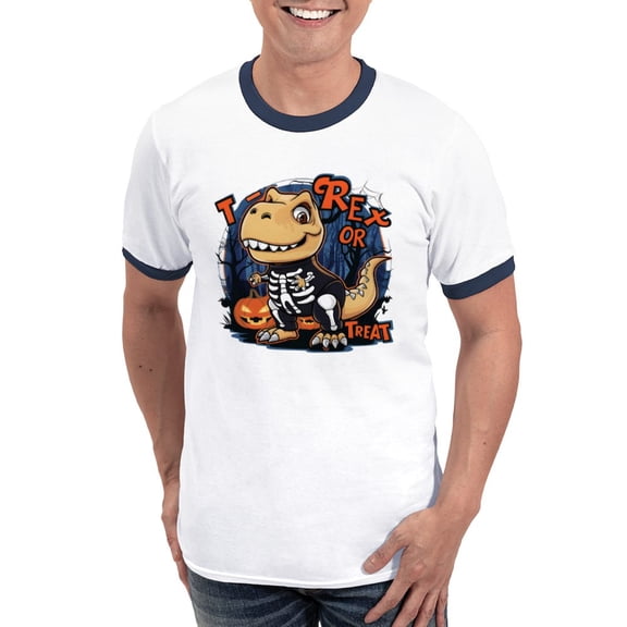 CafePress - T Rex Or Treat Men's Ringer T Shirt - 100% Cotton Ringed T-Shirt