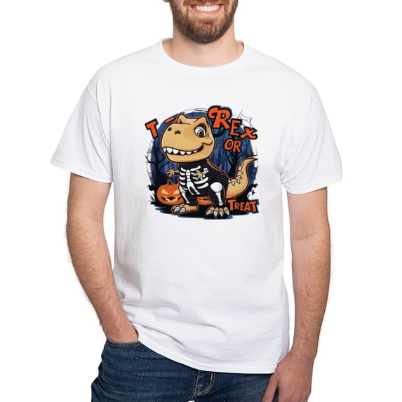 CafePress - T Rex Or Treat Men's Value T Shirt - Men's White Classic Cotton T-Shirts