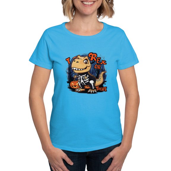 CafePress - T Rex Or Treat Women's Value T Shirt - Women's Traditional Fit Dark T-Shirt