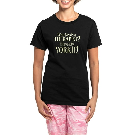 CafePress - THERAPIST Yorkie Women's Dark Pajamas - Women's Short Sleeve Print T-Shirt and Pants Dark Cotton Pajama Set