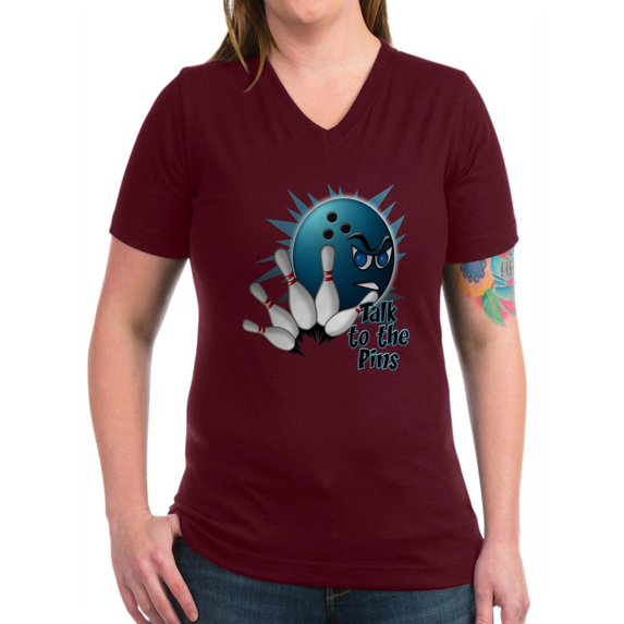 CafePress - Talk To The Pins Women's V Neck Dark T Shirt - Women's V-Neck Dark T-Shirt