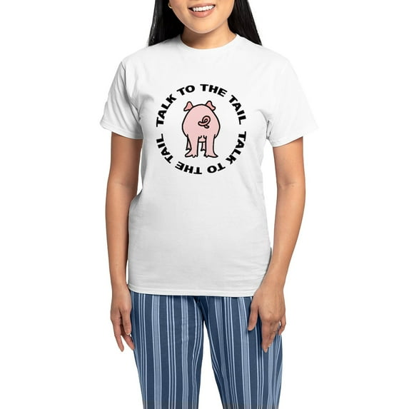 CafePress - Talk To The Tail Pig Women's Light Pajamas - Women's Short Sleeve Print T-Shirt and Pants Light Cotton Pajama Set