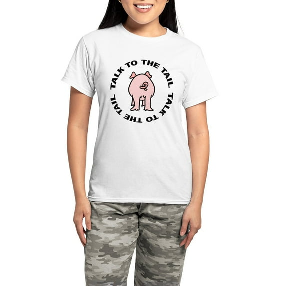 CafePress - Talk To The Tail Pig Women's Light Pajamas - Women's Short Sleeve Print T-Shirt and Pants Light Cotton Pajama Set