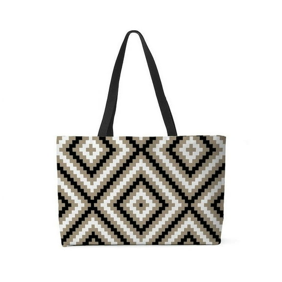 CafePress - Tan Black And White - Large Weekender Tote