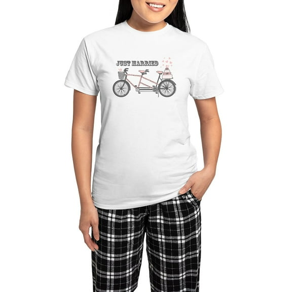 CafePress - Tandem Bicyle Wedding Women's Light Pajamas - Women's Short Sleeve Print T-Shirt and Pants Light Cotton Pajama Set