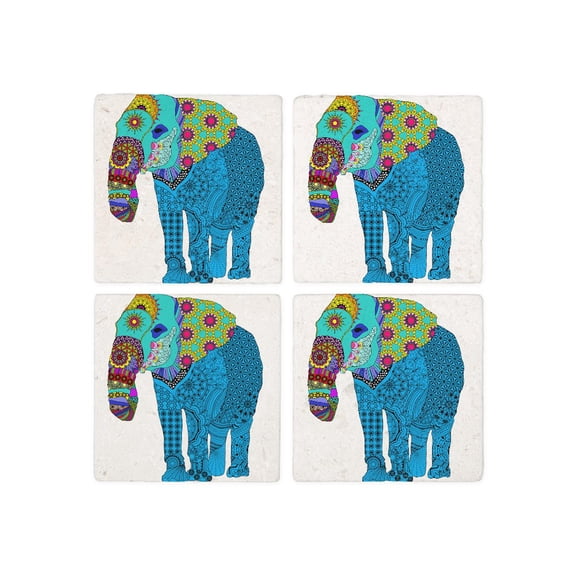 CafePress - Tangled Elephant Blue - Tile Coaster, Drink Coaster Set of 4
