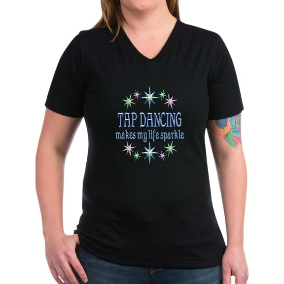 CafePress - Tap Dancing Sparkles Women's V Neck Dark T Shirt - Women's V-Neck Dark T-Shirt