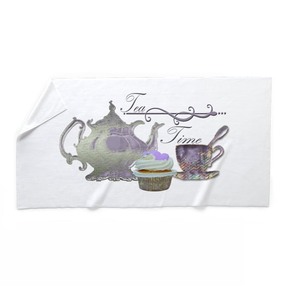 CafePress - Tea Time Lilac Tea Set And Cupcake - Large Beach Towel, Soft 30"x60" Towel with Unique Design