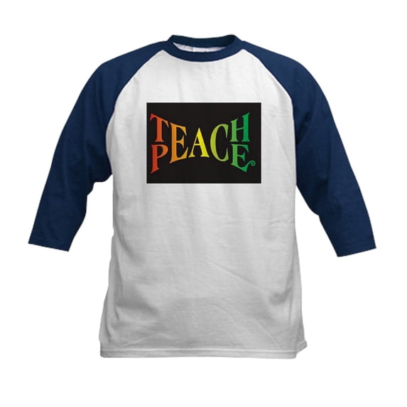CafePress - Teach Peace Kids Baseball Jersey - Kids Cotton Baseball Jersey, 3/4 Sleeve Shirt