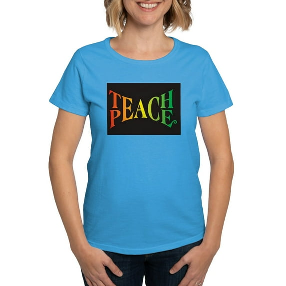 CafePress - Teach Peace T Shirt - Women's Traditional Fit Dark T-Shirt