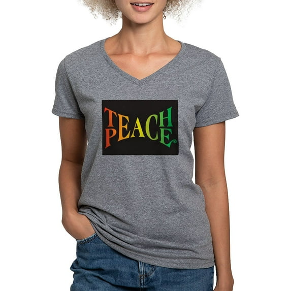 CafePress - Teach Peace T Shirt - Women's V-Neck Dark T-Shirt