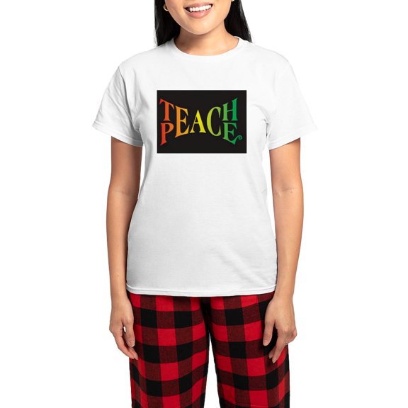 CafePress - Teach Peace Women's Light Pajamas - Women's Short Sleeve Print T-Shirt and Pants Light Cotton Pajama Set
