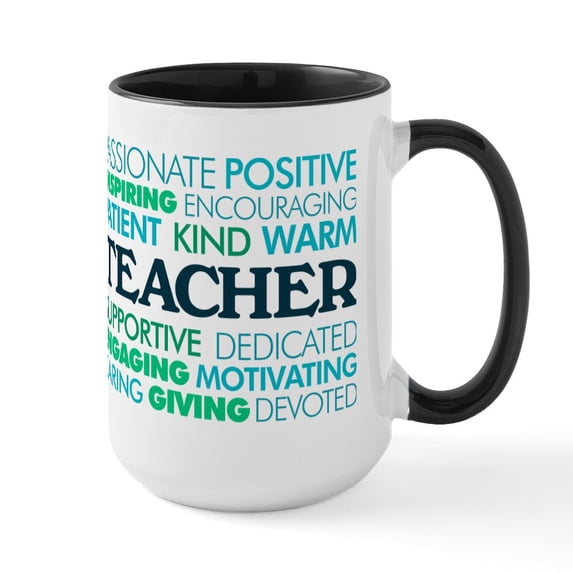CafePress - Teacher Word Cloud - 15 oz Ceramic Large White Novelty Mug
