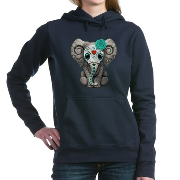 CafePress - Teal Blue Day Of The Dead Sugar Skull Baby Elephan - Pullover Hoodie, Classic & Comfortable Hooded Sweatshirt