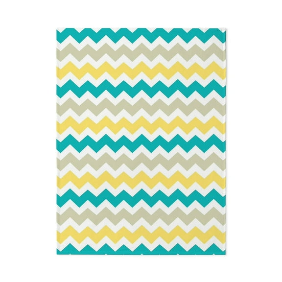 CafePress - Teal Yellow Beige Chevron Pattern - Large Plush Fleece Throw Blanket, 80" L x 60" W