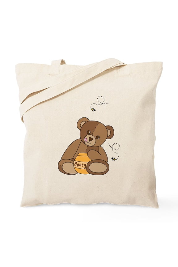 - Teddy Bear And Honey Tote Bag - Unisex Canvas Tote Bag, Beige, 1-Piece