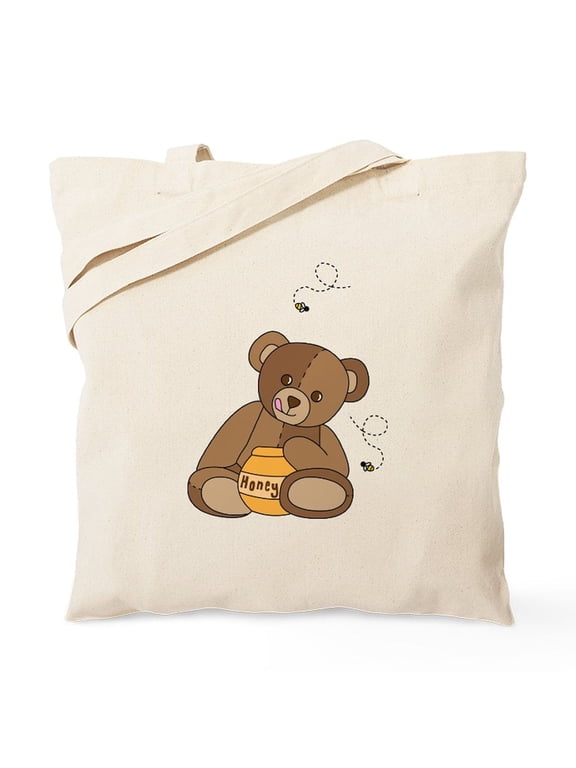 - Teddy Bear And Honey Tote Bag - Unisex Canvas Tote Bag, Beige, 1-Piece
