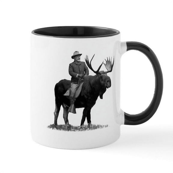 CafePress - Teddy Roosevelt Riding A Bull Moose Mugs - 11 oz Ceramic Mug - Novelty Coffee Tea Cup