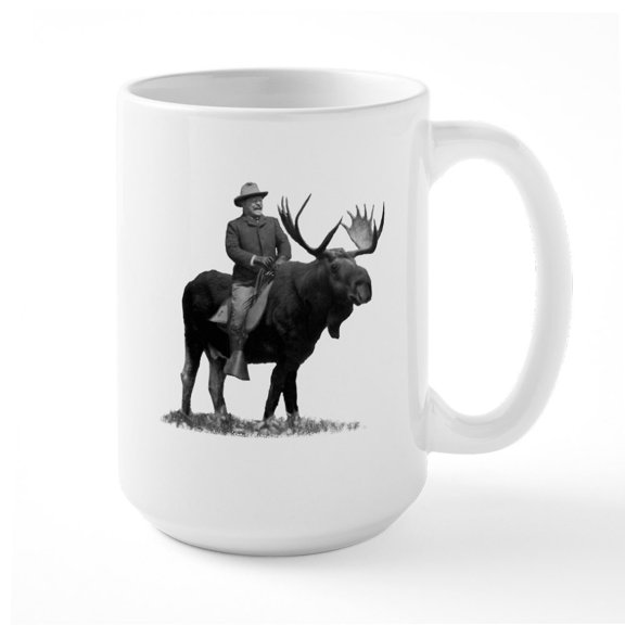 CafePress - Teddy Roosevelt Riding A Bull Moose Mugs - 15 oz Ceramic Large White Novelty Mug