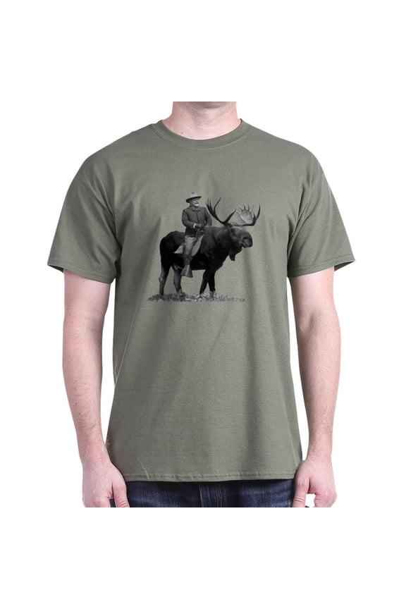 - Teddy Roosevelt Riding A Bull Moose T Shirt - Men's Classic Graphic Cotton T-Shirt