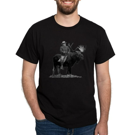 CafePress - Teddy Roosevelt Riding A Bull Moose T Shirt - Men's Classic Graphic Cotton T-Shirt