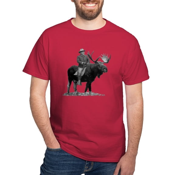 CafePress - Teddy Roosevelt Riding A Bull Moose T Shirt - Men's Classic Graphic Cotton T-Shirt