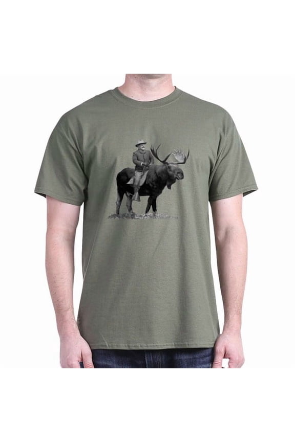 - Teddy Roosevelt Riding A Bull Moose T Shirt - Men's Classic Cotton T-Shirts