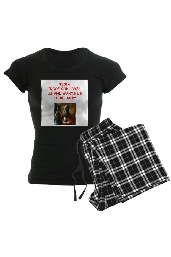 - Tesla Pajamas - Women's Short Sleeve Print T-Shirt and Pants Dark Cotton Pajama Set