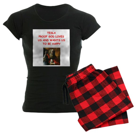 CafePress - Tesla Pajamas - Women's Short Sleeve Print T-Shirt and Pants Dark Cotton Pajama Set