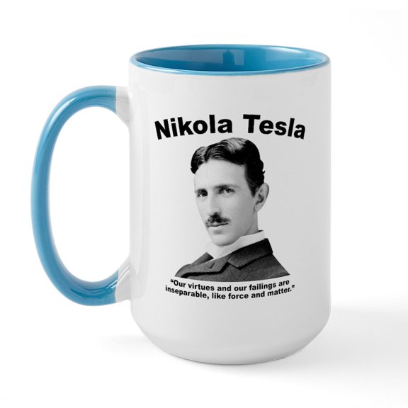 CafePress - Tesla: Virtues Large Mug - 15 oz Ceramic Large White Novelty Mug