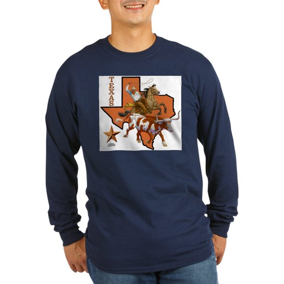 CafePress - Texas Cowboy & Longhorn Long Sleeve T Shirt - Long Sleeve Dark T-Shirt