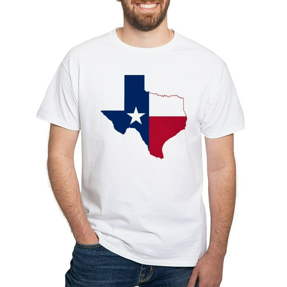 CafePress - Texas Flag Map White T Shirt - Men's White Classic Cotton T-Shirts