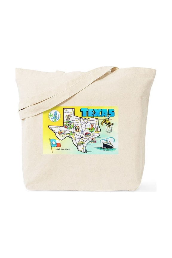 - Texas Map Greetings Tote Bag - Unisex Canvas Tote Bag, Beige, 1-Piece