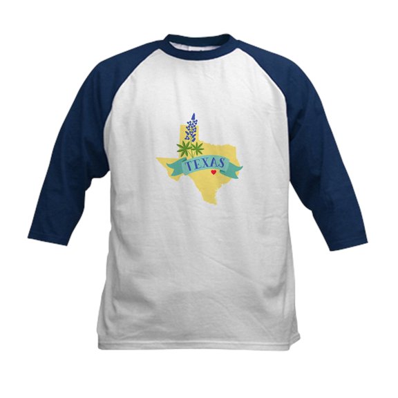 CafePress - Texas State Outline Bluebonnet Flower Baseball Jer - Kids Cotton Baseball Jersey, 3/4 Sleeve Shirt