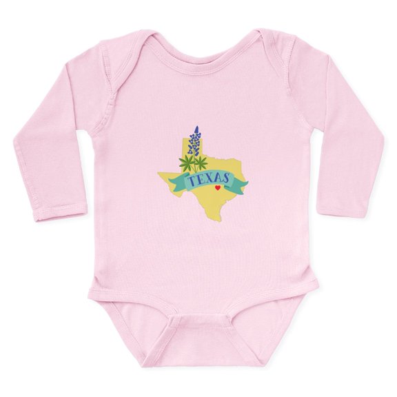 CafePress - Texas State Outline Bluebonnet Flower Body Suit - Long Sleeve Cotton Baby Bodysuit